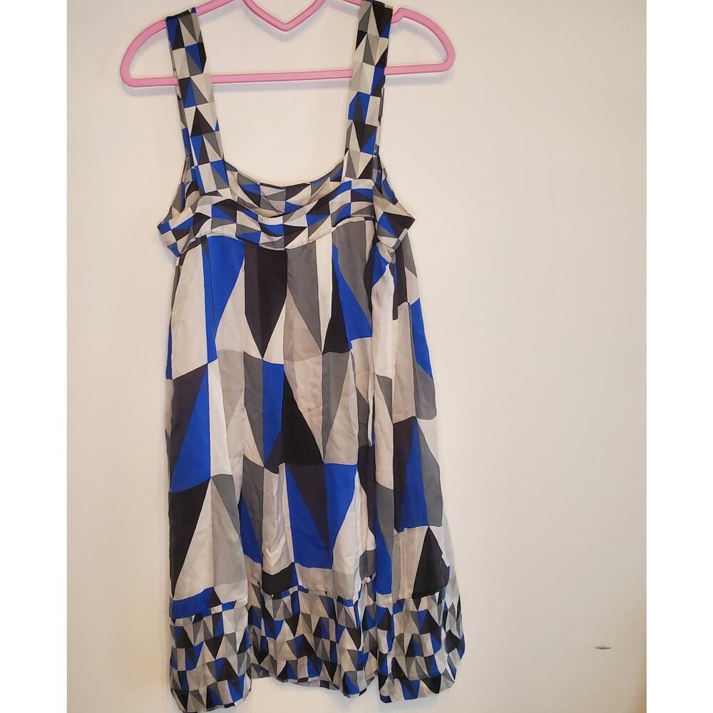 Theory Size 6 Blue White Gray Geometric Print 100% Silk Dress